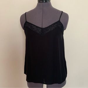 Equipment Black 100% Silk Top with Lace Trim Size Small